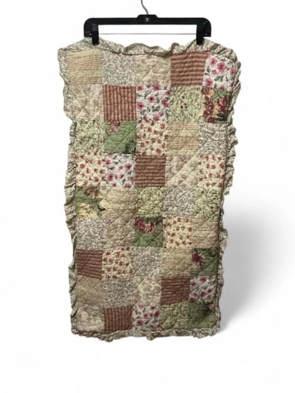 Patchwork Quilted Pillow Cases in Green and Brown- Set of 2